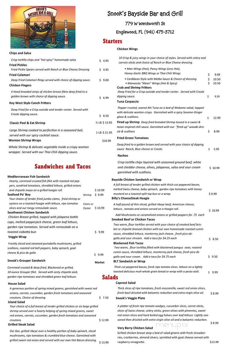 Snook's Bayside Bar & Grill - Englewood, FL menu_pic