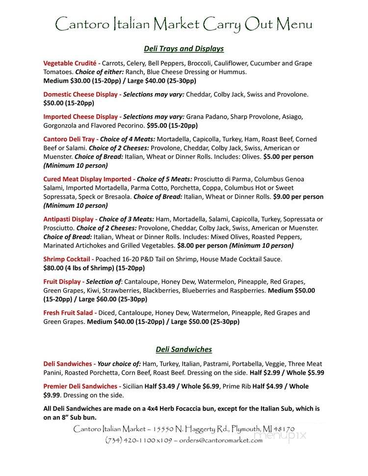 Cantoro's Italian Trattoria - Plymouth, MI menu_pic