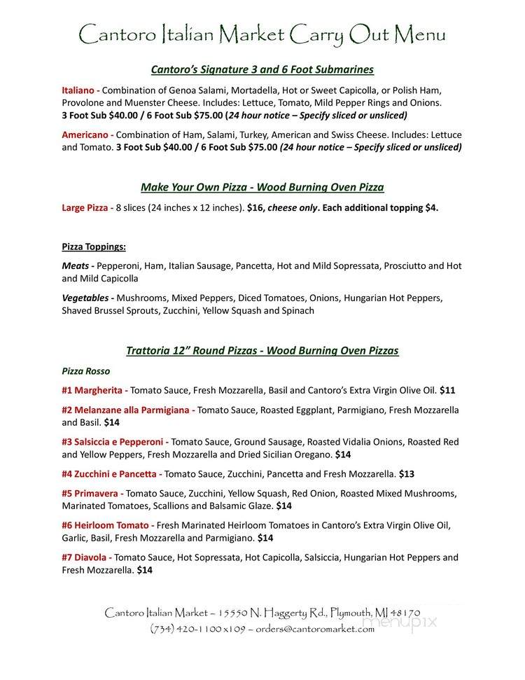 Cantoro's Italian Trattoria - Plymouth, MI menu_pic