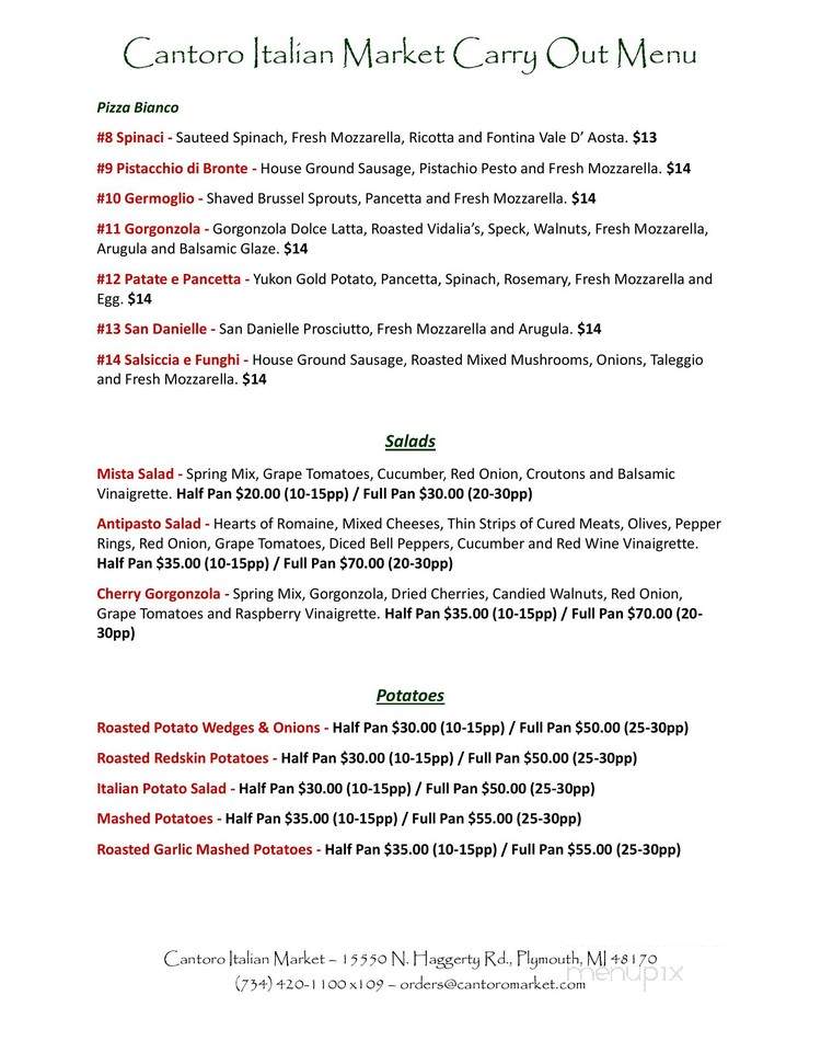 Cantoro's Italian Trattoria - Plymouth, MI menu_pic