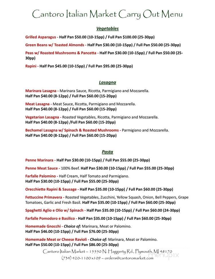 Cantoro's Italian Trattoria - Plymouth, MI menu_pic