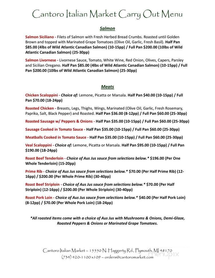 Cantoro's Italian Trattoria - Plymouth, MI menu_pic