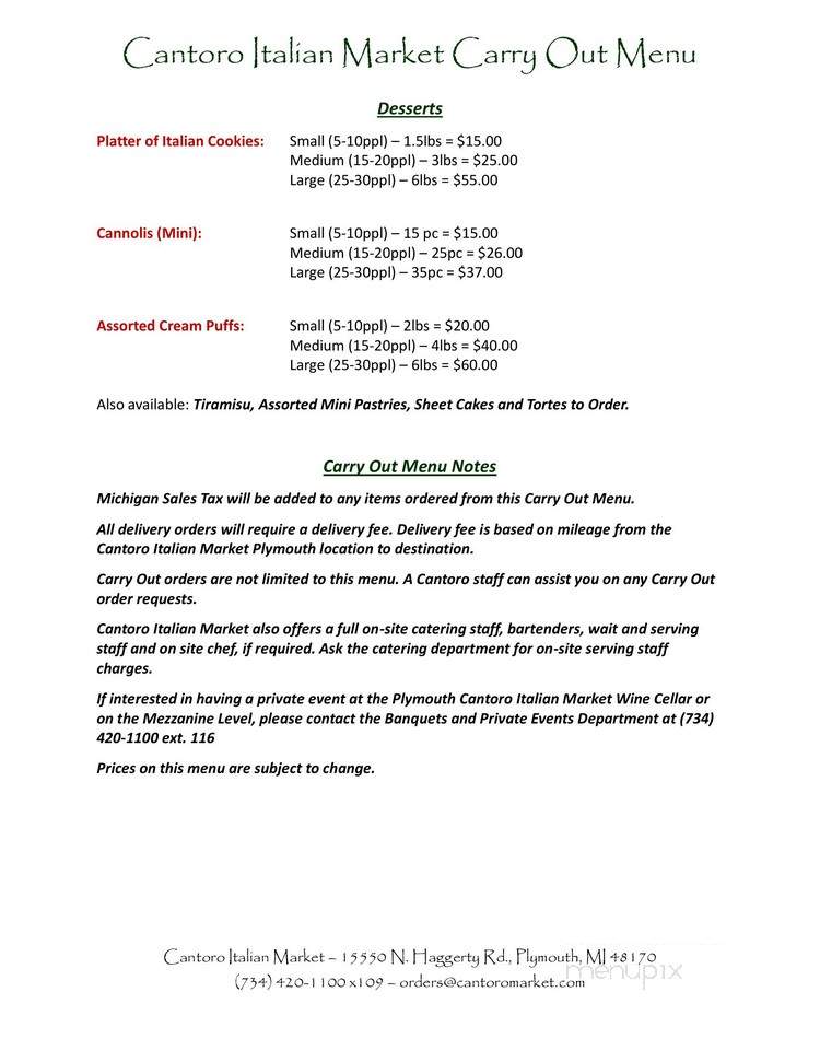 Cantoro's Italian Trattoria - Plymouth, MI menu_pic