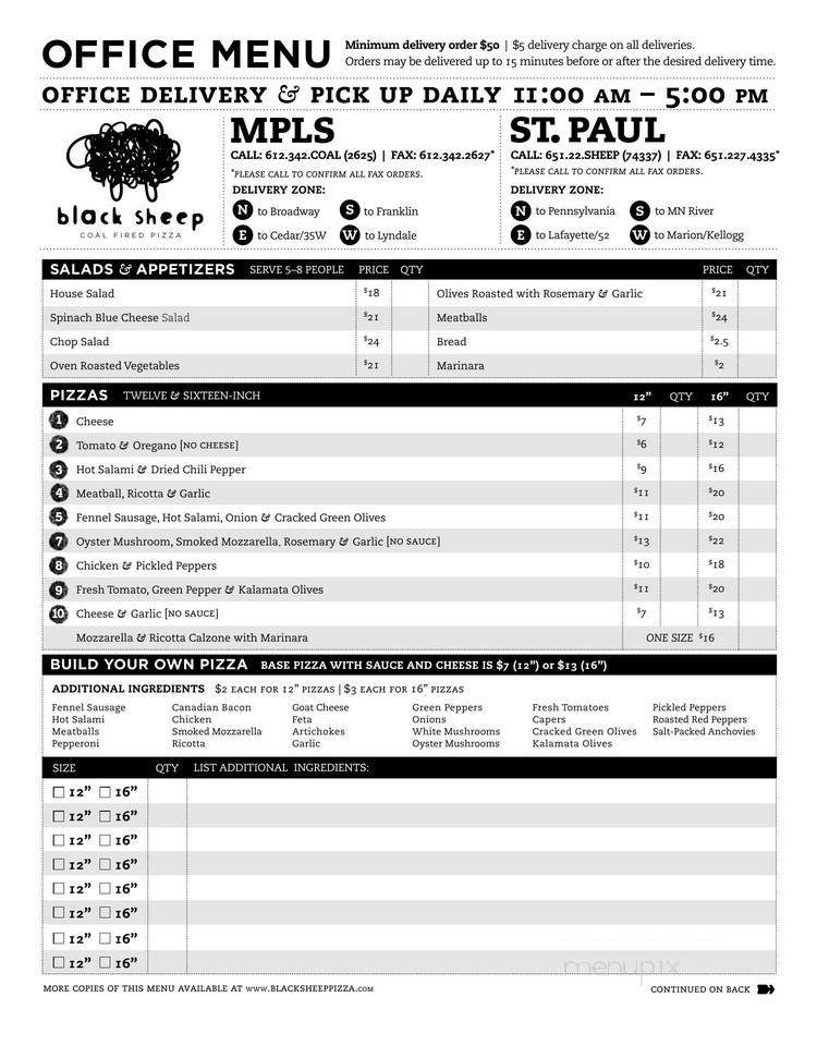 Black Sheep Pizza - Minneapolis, MN menu_pic