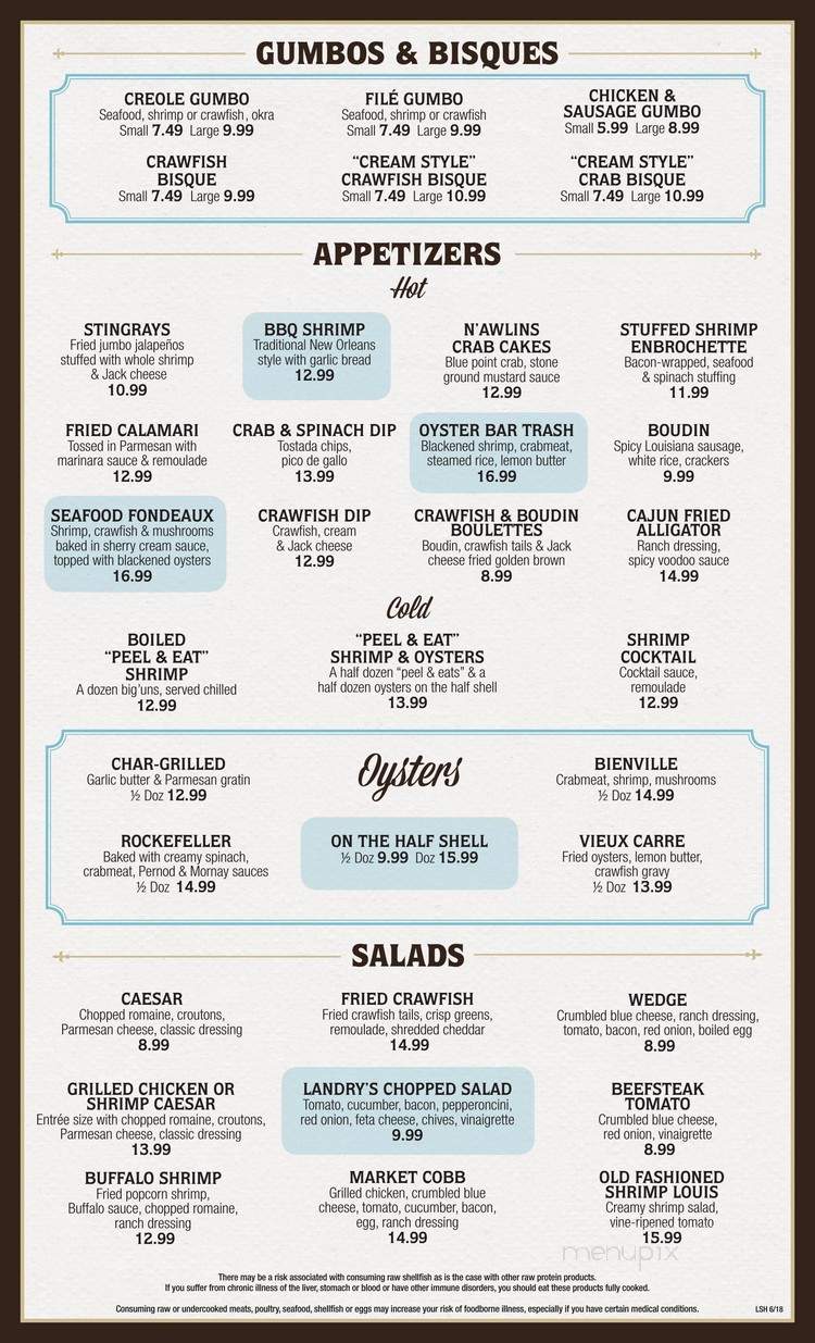 Menu Of Landry s Seafood House In Lake Charles LA 70601 menu-of-landry-s-seafood-house-in-lake-charles-la-70601