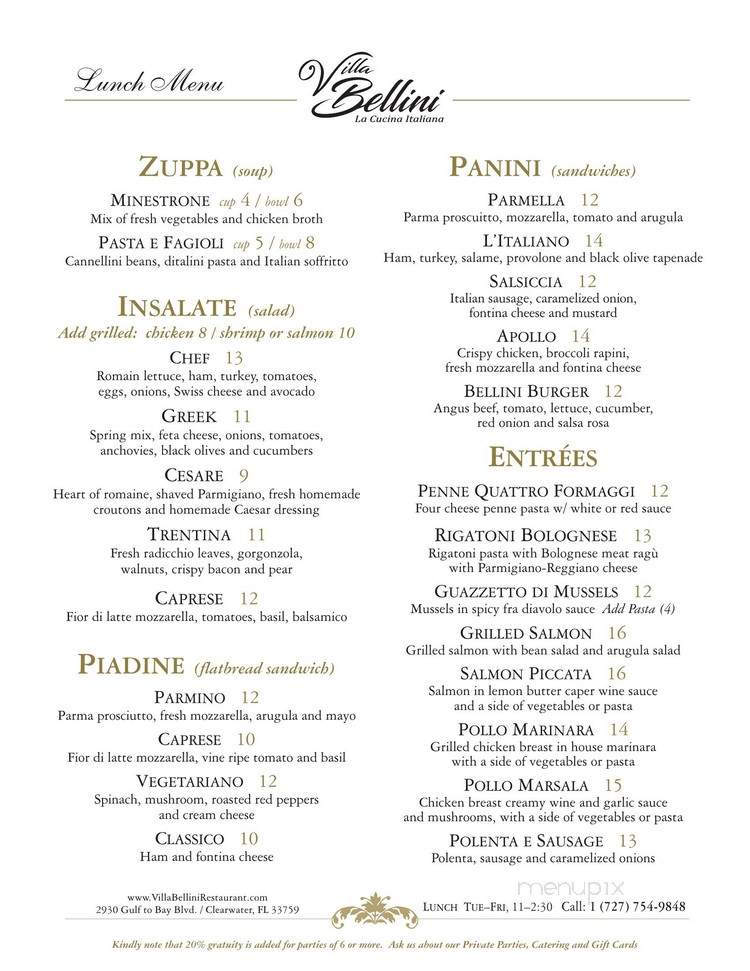 Villa Bellini Restaurant & Lounge - Clearwater, FL menu_pic