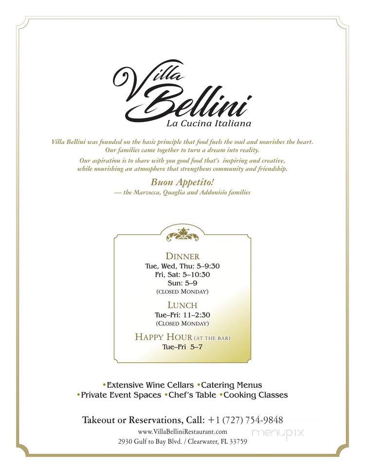 Villa Bellini Restaurant & Lounge - Clearwater, FL menu_pic