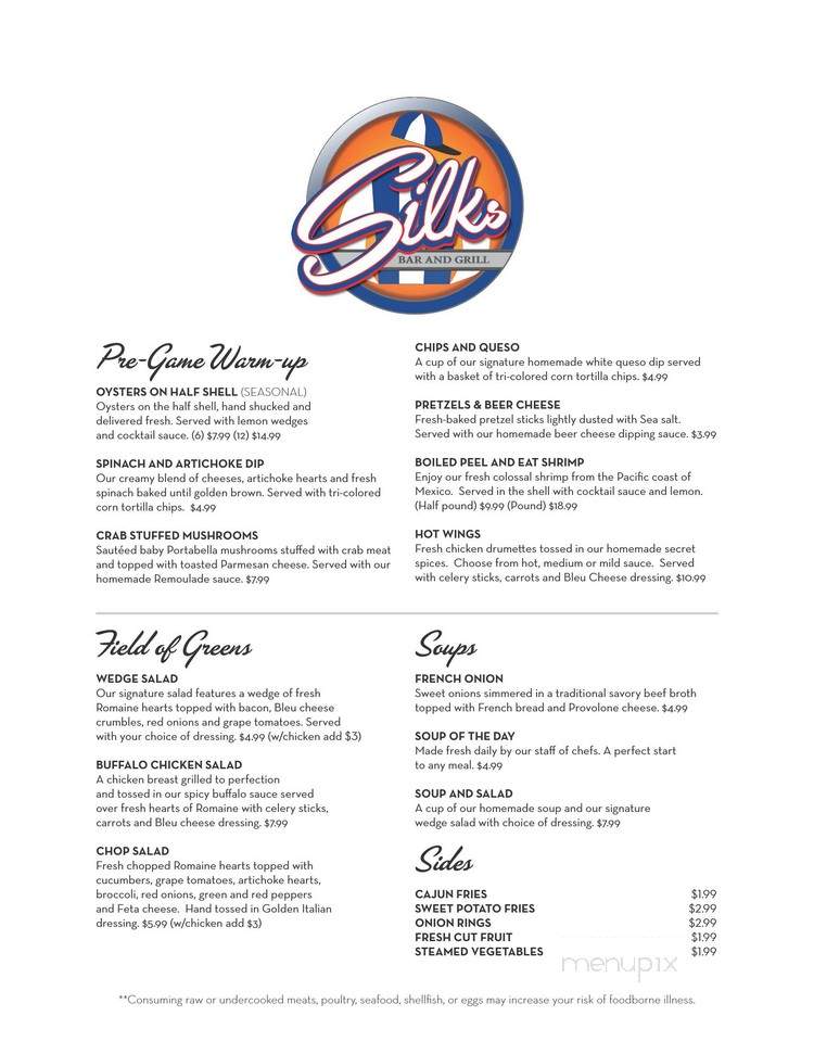 Silks Bar and Grill - Hot Springs, AR menu_pic
