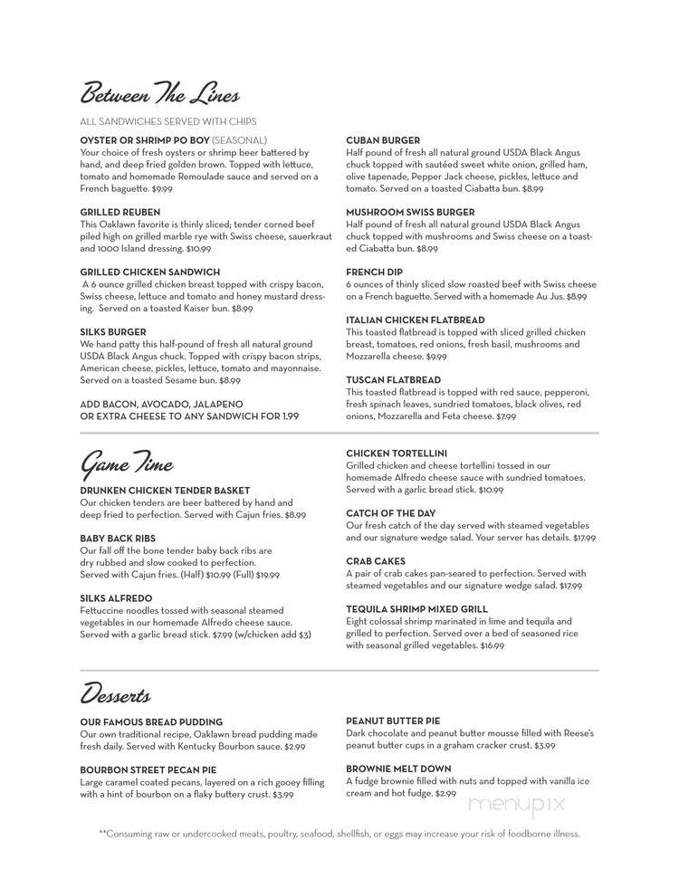 Silks Bar and Grill - Hot Springs, AR menu_pic