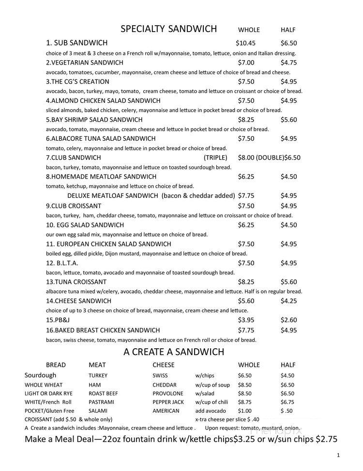Cg's Deli - Clackamas, OR menu_pic