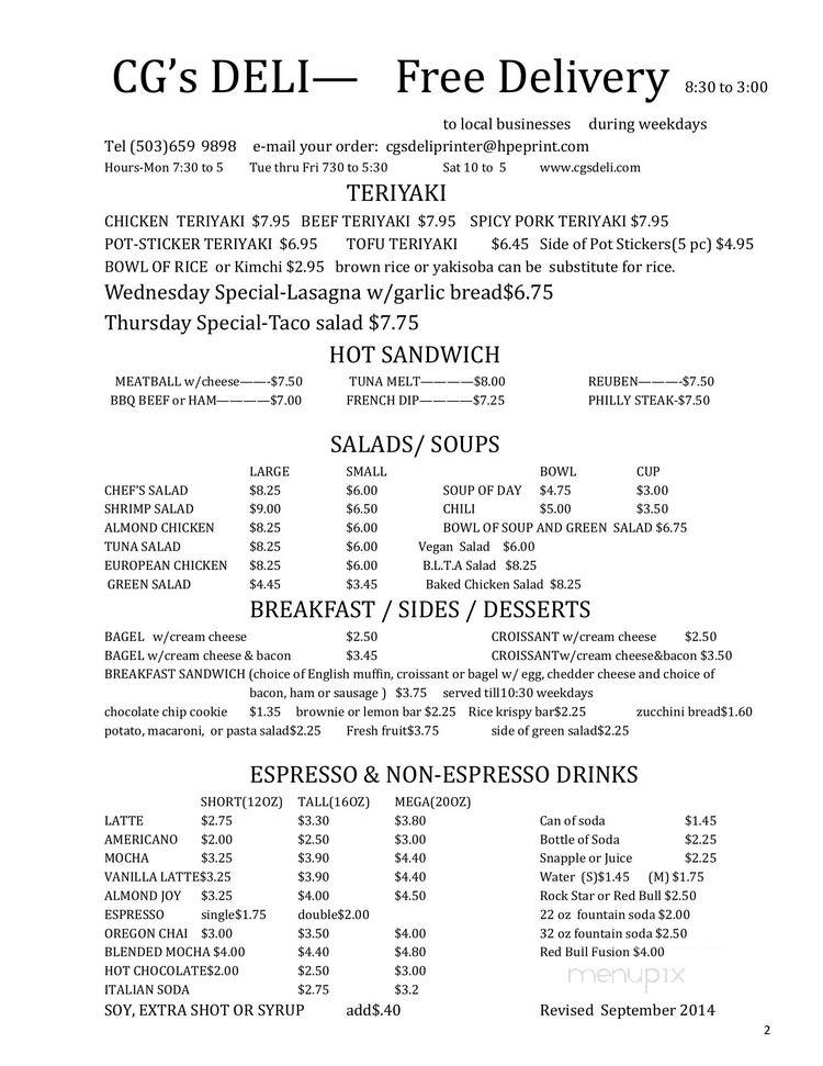 Cg's Deli - Clackamas, OR menu_pic