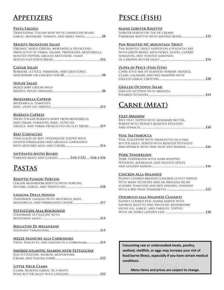 Renzo's - Hendersonville, NC menu_pic