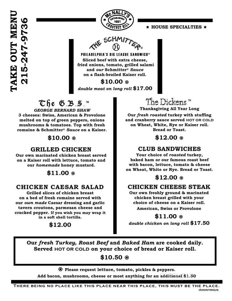 McNally's Tavern - Philadelphia, PA menu_pic