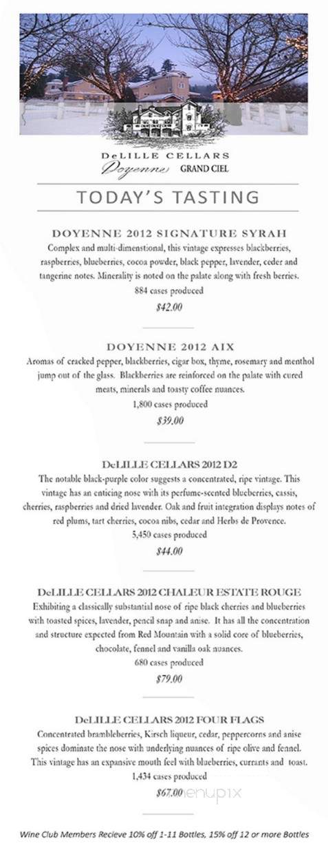 DeLille Cellars Wine Bar - Kirkland, WA menu_pic