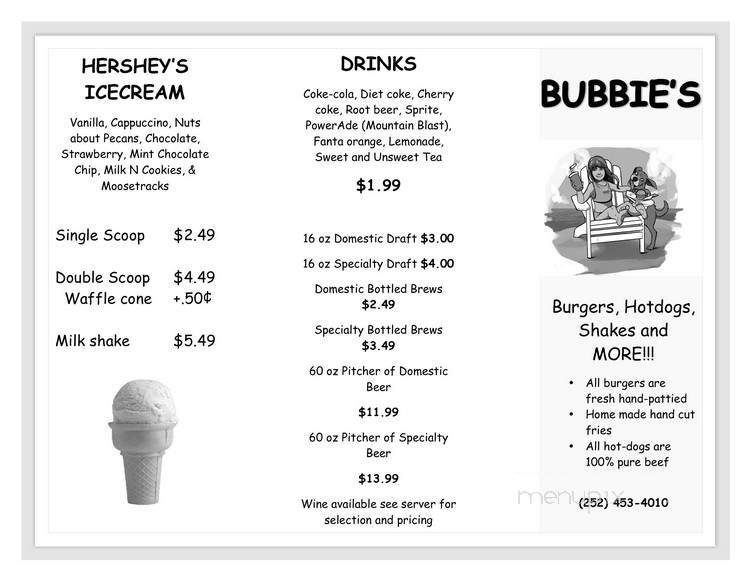 Bubbie's Burgers - Corolla, NC menu_pic