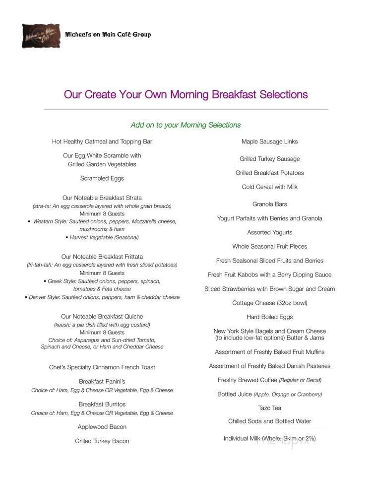 Michael's on Main Cafe - Chicago, IL menu_pic