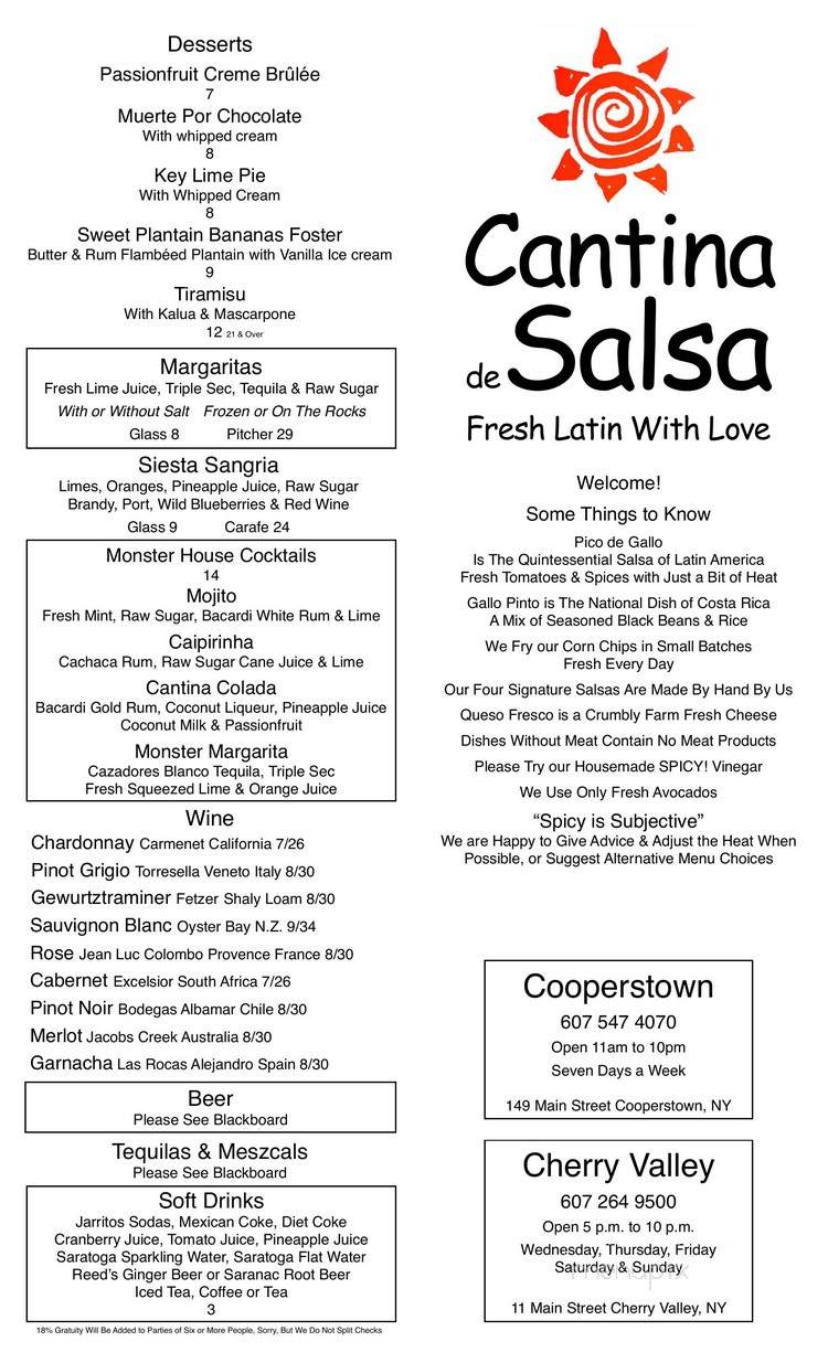 Cantina de Salsa - Cherry Valley, NY menu_pic