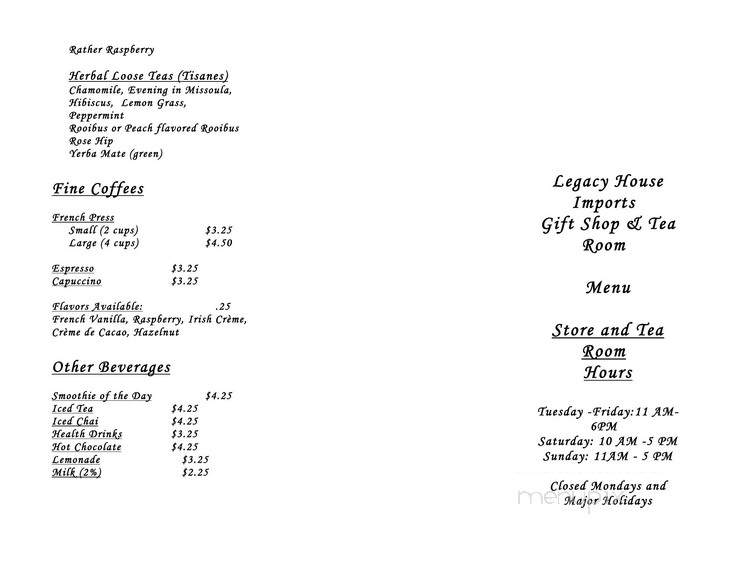 Legacy House Tea Room - Madison, WI menu_pic