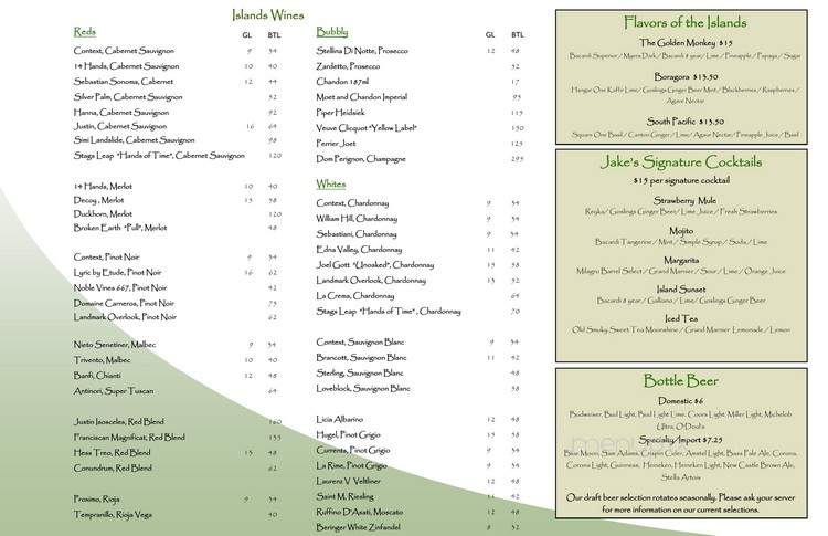Jake's American Bar at Loews Royal Pacific Resort - Orlando, FL menu_pic