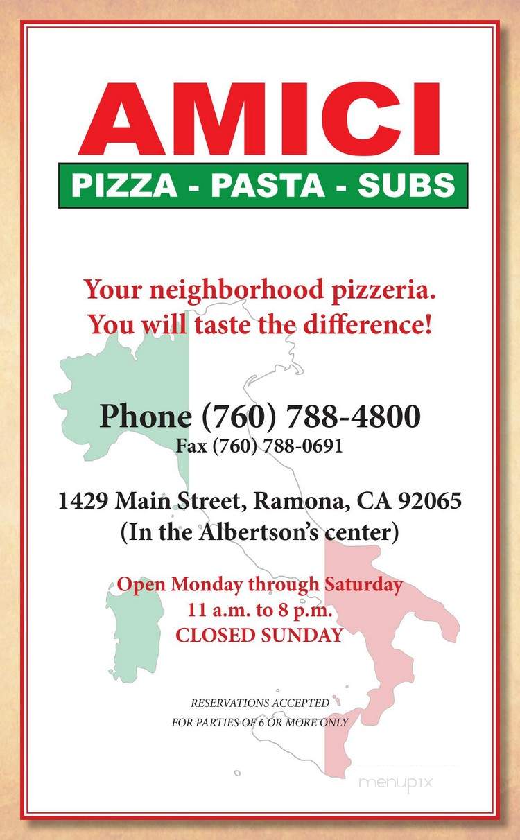 Amici Pizza-Pasta-Subs - Ramona, CA
