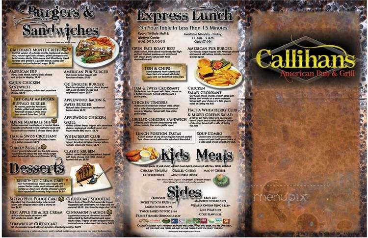 Callihan's American Pub & Grill - Ashland, KY menu_pic