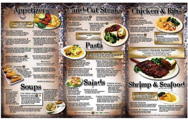 Callihan's American Pub & Grill - Ashland, KY menu_pic