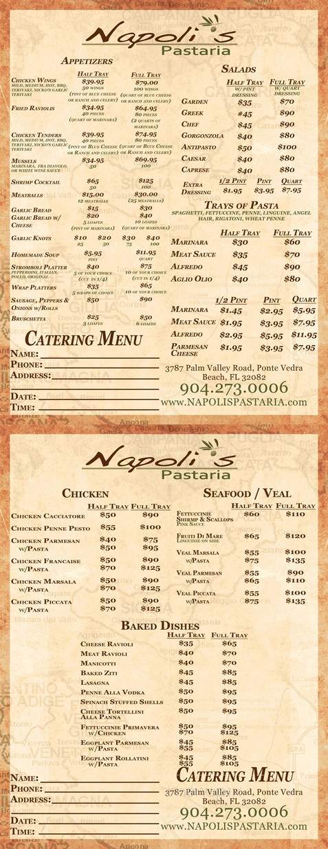 Napoli's Pasteria - Ponte Vedra Beach, FL menu_pic