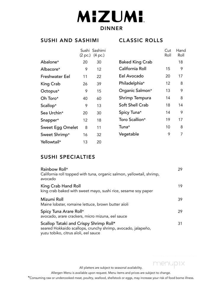 Mizumi - Paradise, NV menu_pic