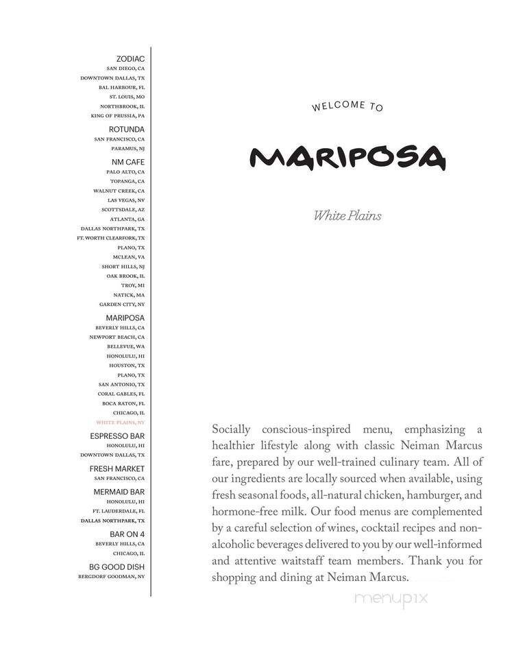Mariposa (Zodiac) at Neiman Marcus - White Plains, NY menu_pic