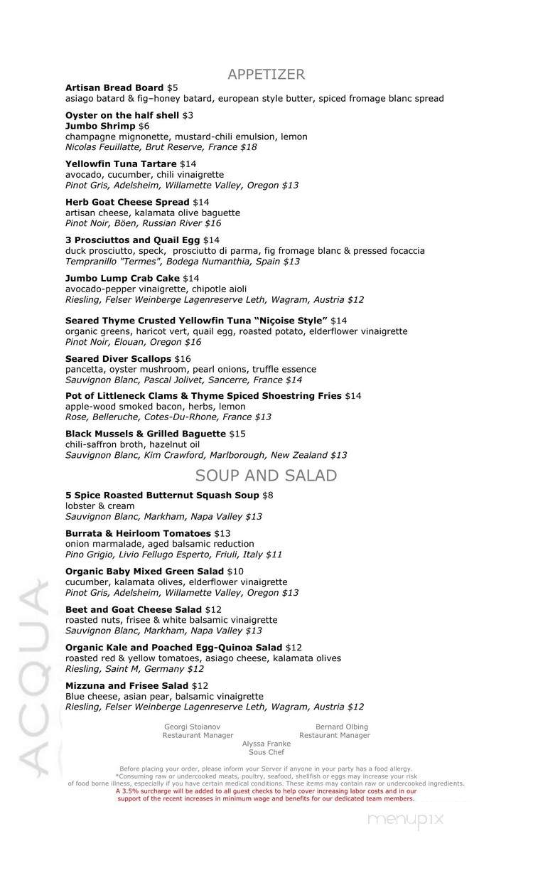 Acqua - San Diego, CA menu_pic