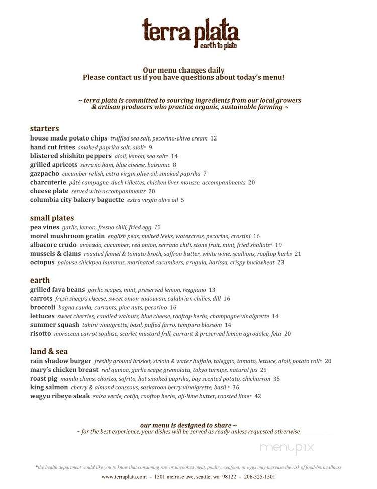 Terra Plata - Seattle, WA menu_pic