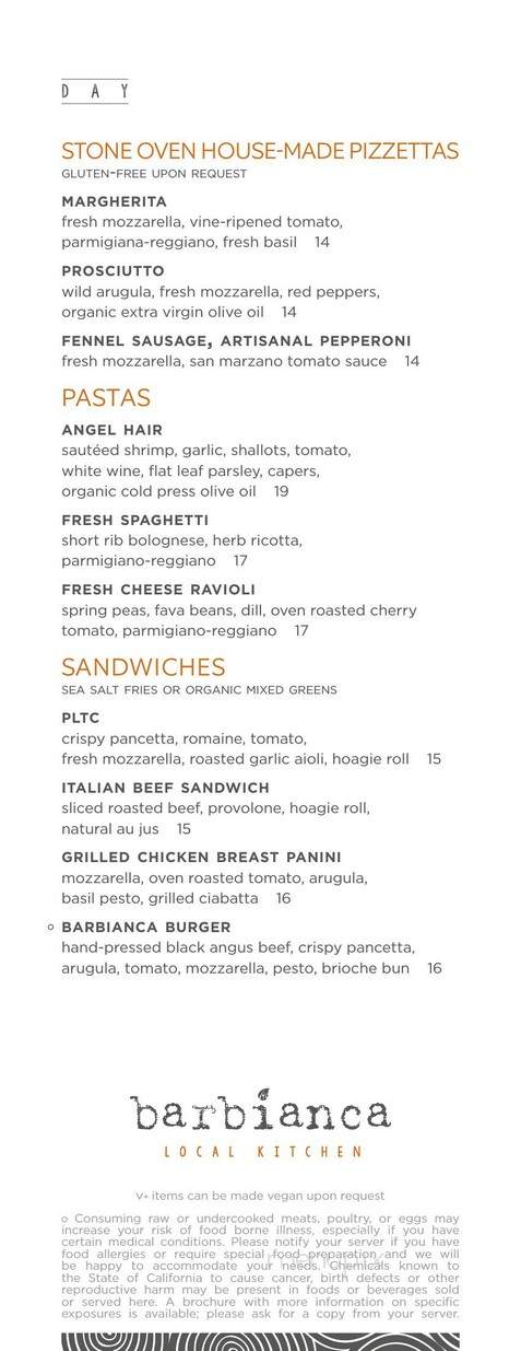 Barbianca Local Kitchen - Marina Del Rey, CA menu_pic