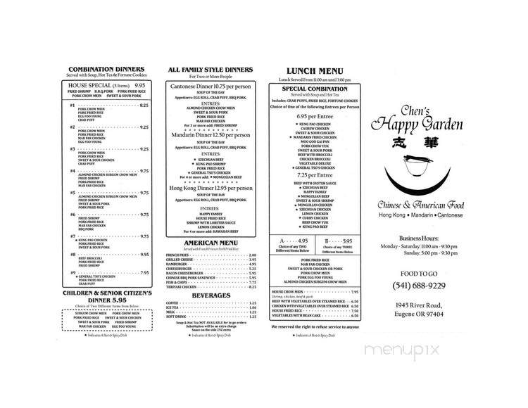 Chen's Happy Garden - Eugene, OR menu_pic