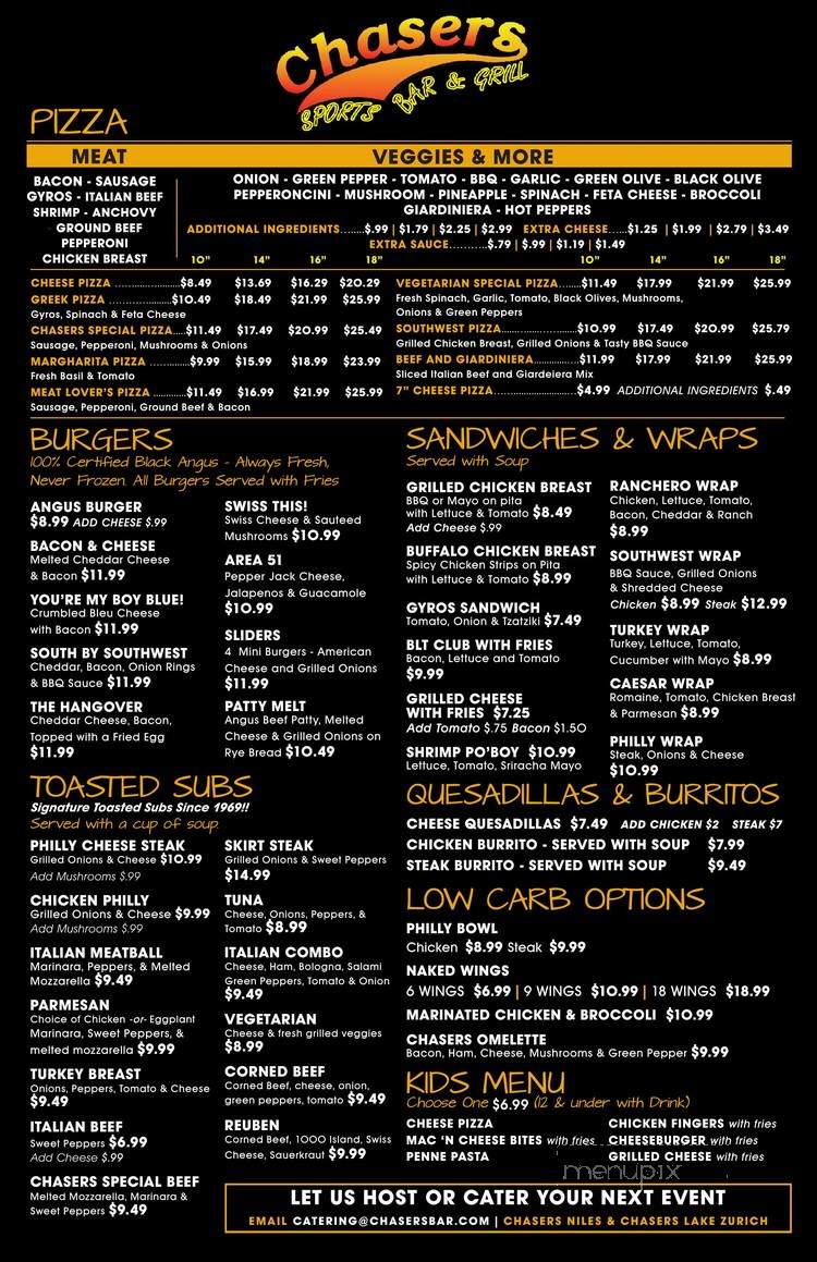 Chasers Bar and Grill - Lake Zurich, IL menu_pic