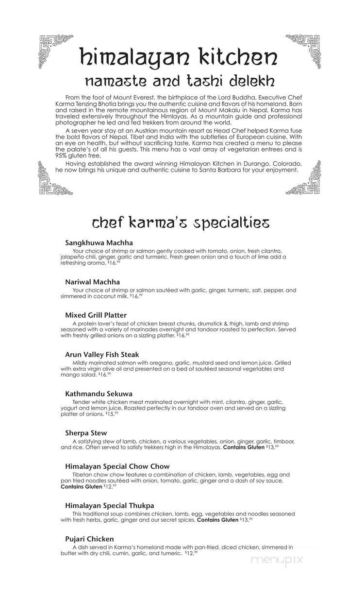 Himalayan Kitchen - Santa Barbara, CA menu_pic