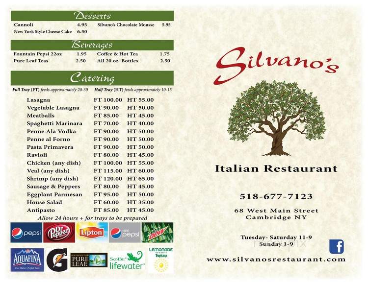 Silvano's Italian Restaurant - Cambridge, NY menu_pic
