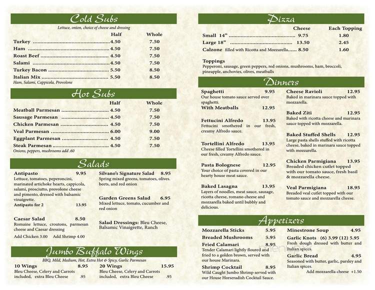 Silvano's Italian Restaurant - Cambridge, NY menu_pic