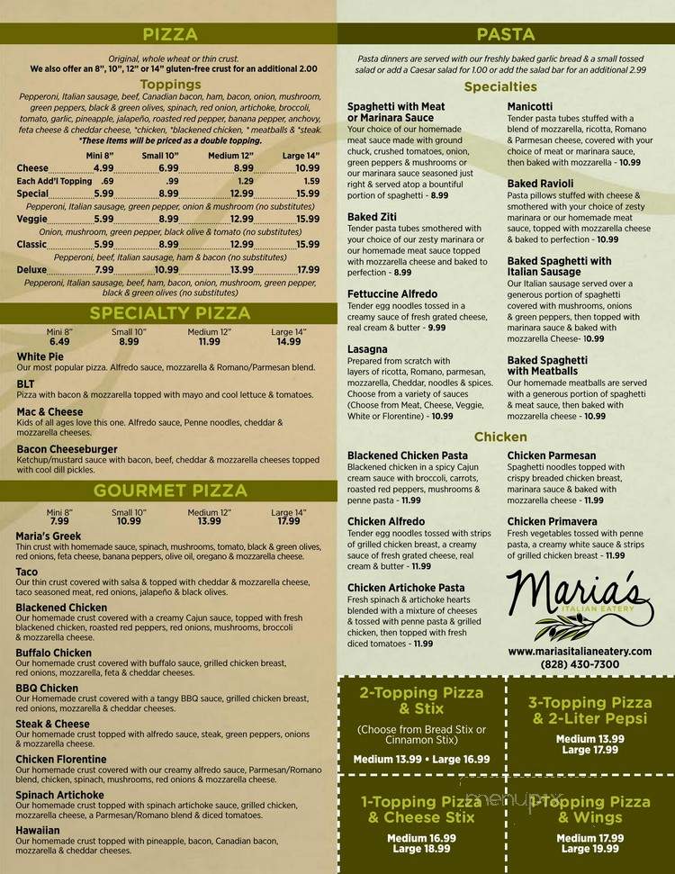 Maria's Italian Eatery - Morganton, NC menu_pic