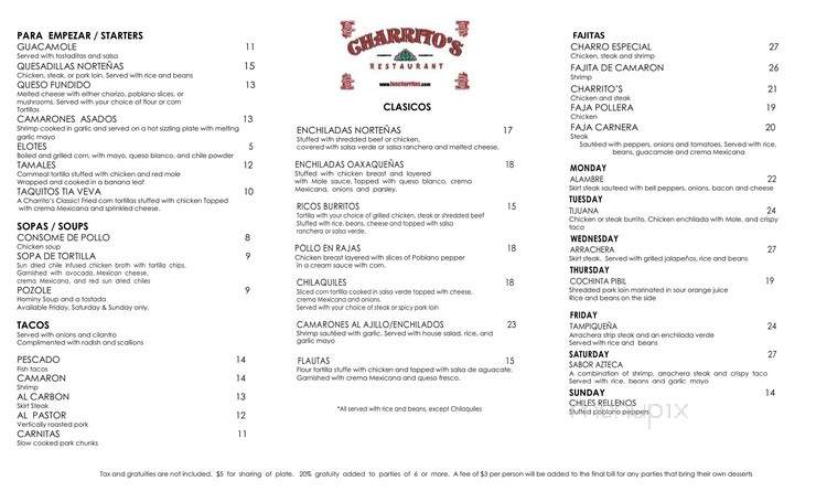 Charrito's - Weehawken - Weehawken, NJ menu_pic