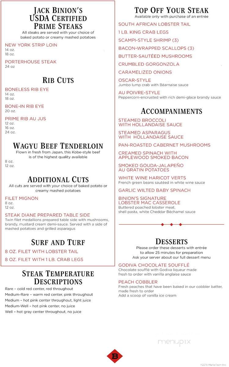 Jack Binion's Steakhouse - Inside the Horseshoe Casino - Robinsonville, MS menu_pic