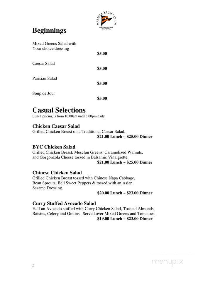 balboa yacht club dinner menu
