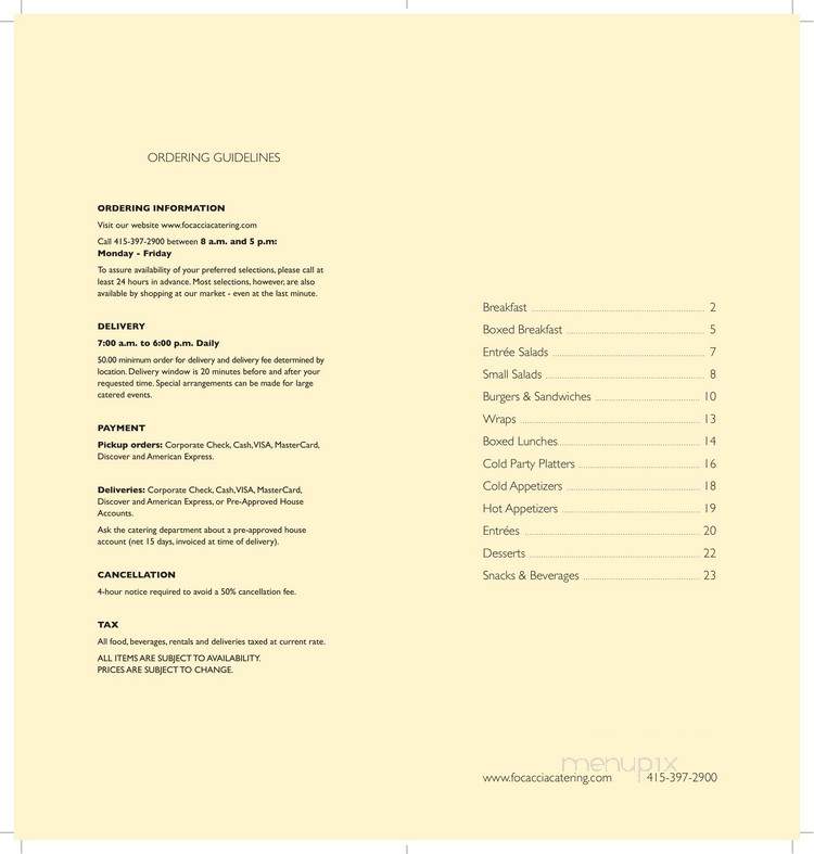 Focaccia Market and Bakery - South San Francisco, CA menu_pic