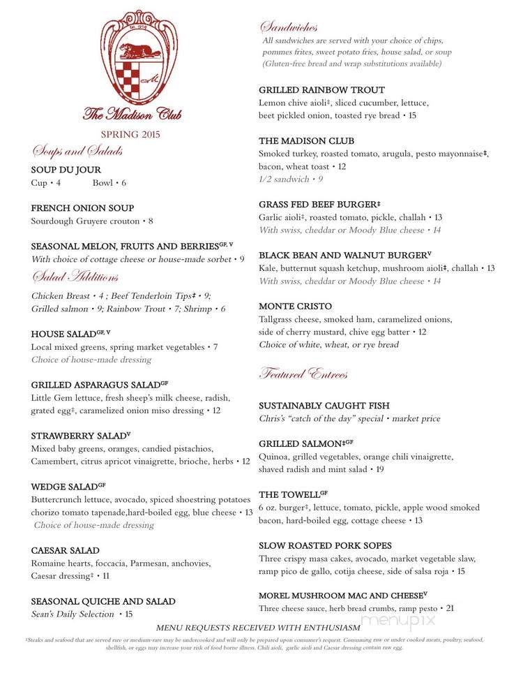 Madison Club - Madison, WI menu_pic
