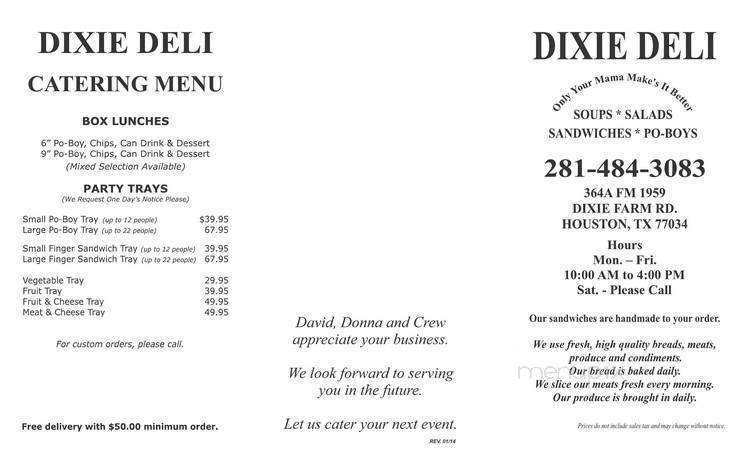 Dixie Deli - Houston, TX menu_pic