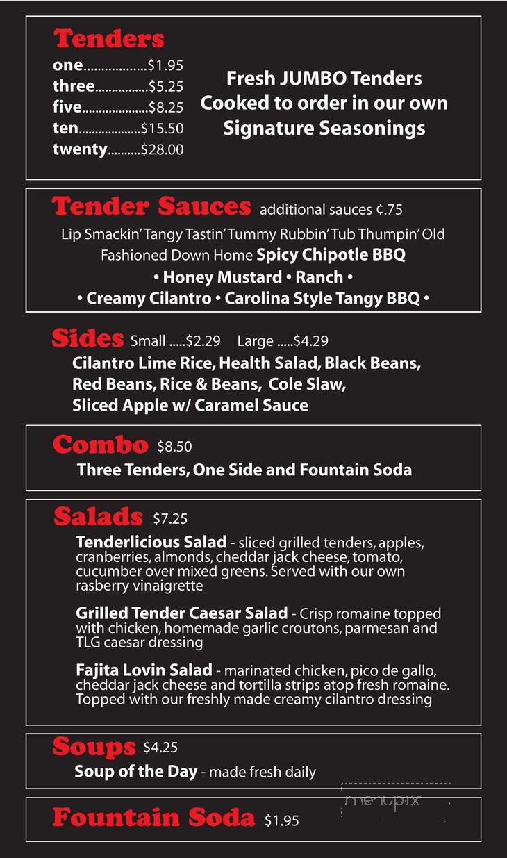 Menu of Tender Lovin Grill in Hillsborough, NJ 08844