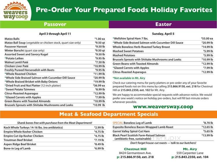 Weavers Way Co-Op Chestnut Hill - Philadelphia, PA menu_pic