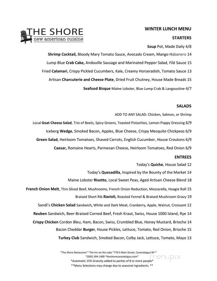 Shore at the Inn on the Lake - Canandaigua, NY menu_pic