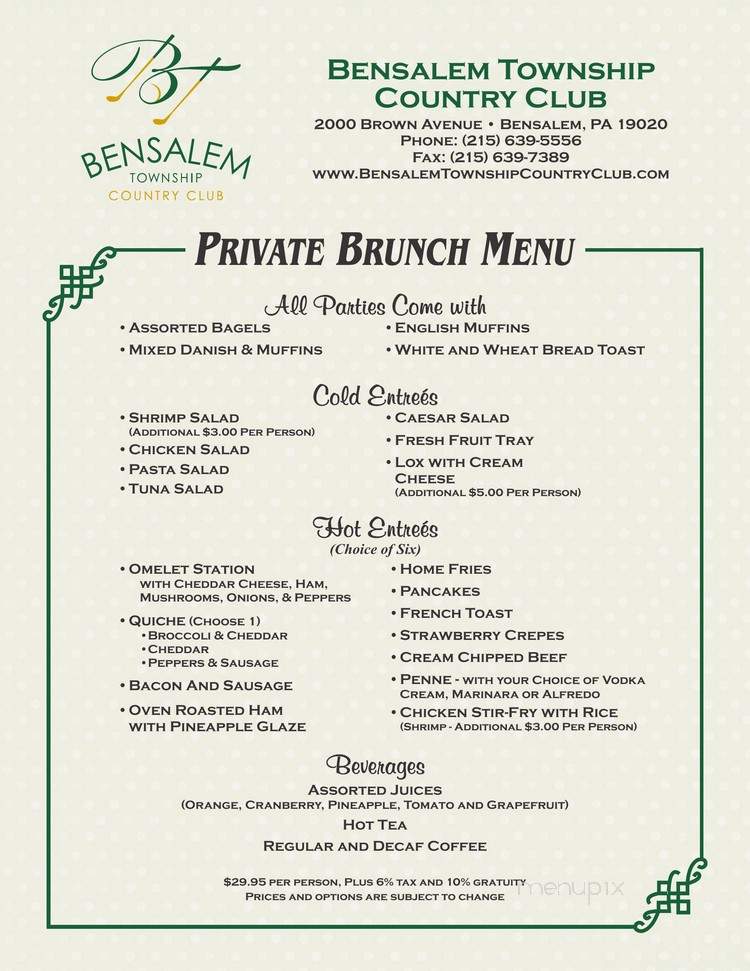 Bensalem Township Country Club - Bensalem, PA menu_pic