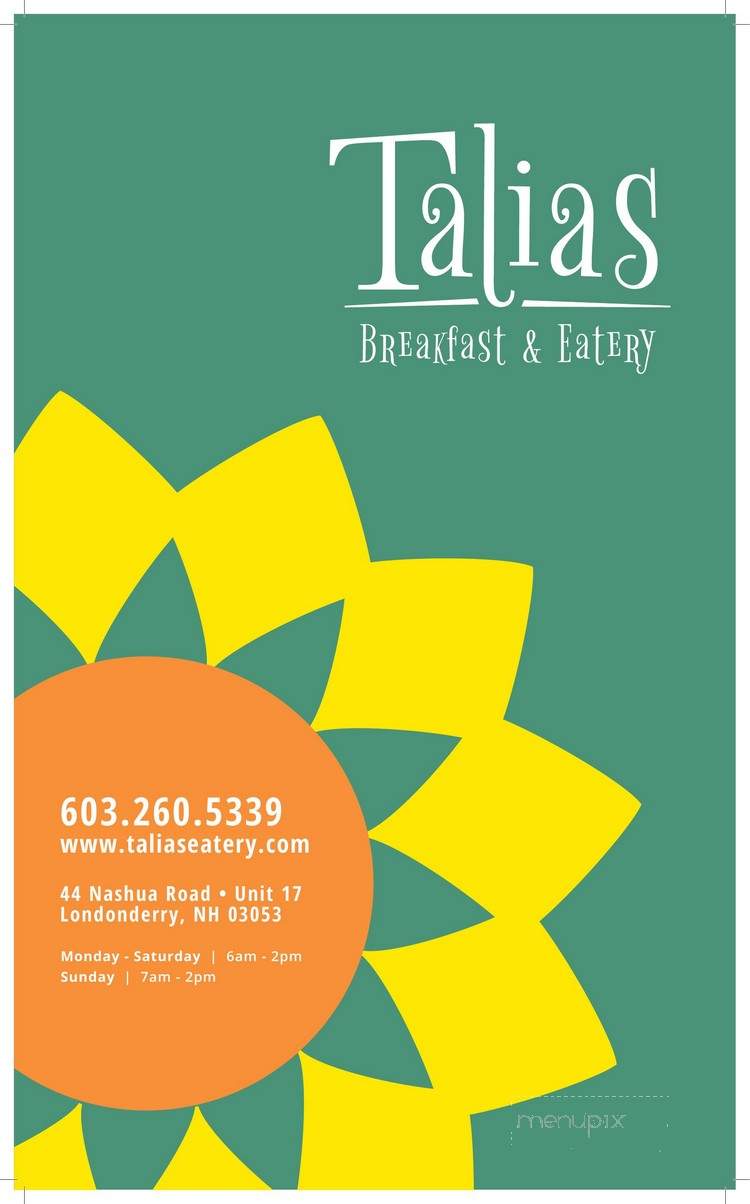 Talia's Eatery - Londonderry, NH menu_pic