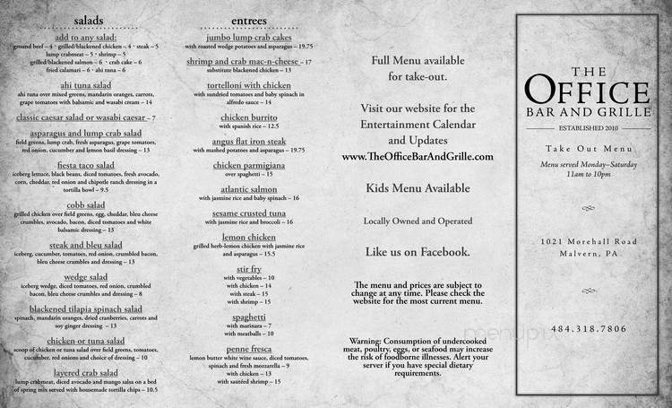 The Office Bar And Grille - Malvern, PA menu_pic